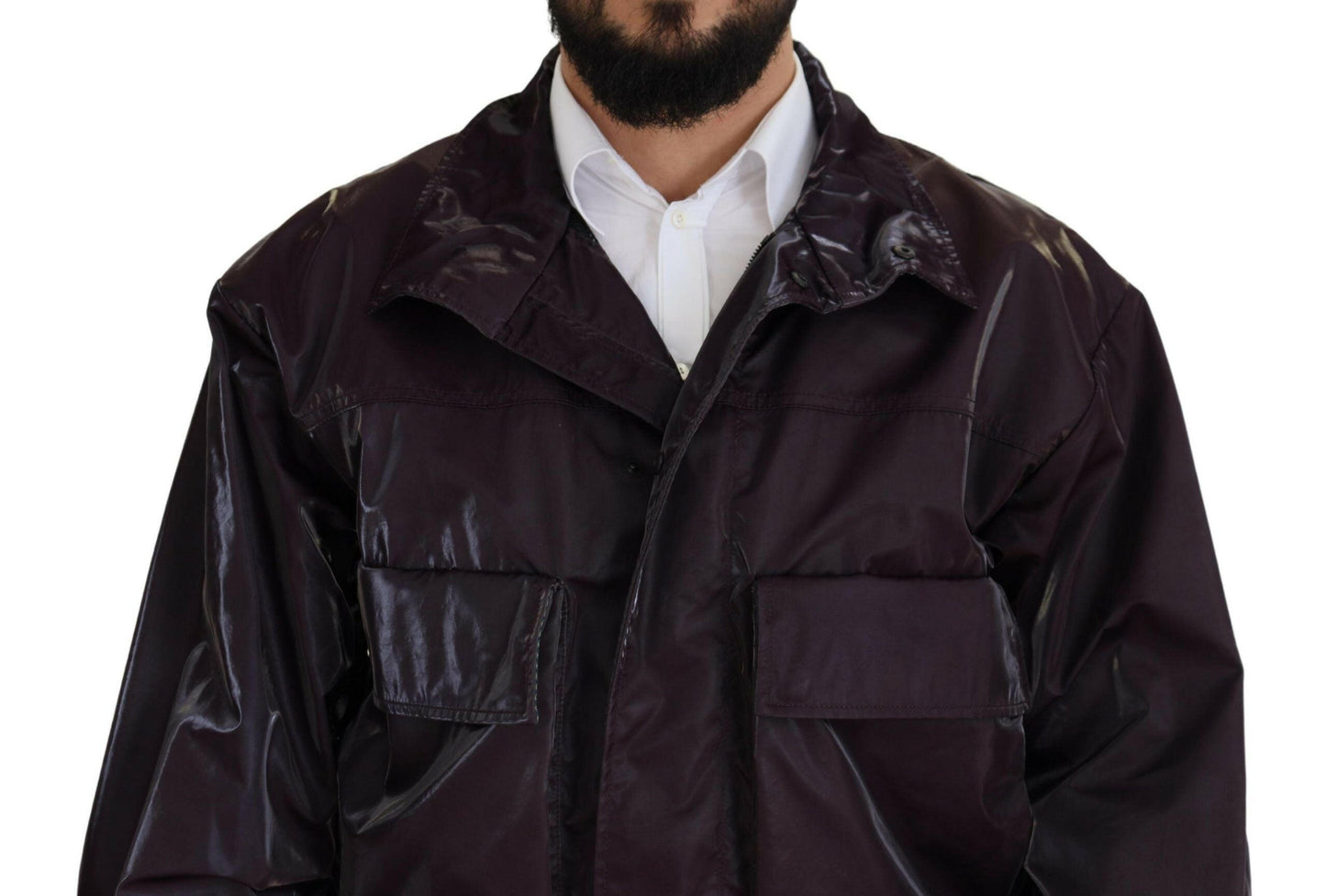 Dolce & Gabbana Purple Nylon Collared Biker Coat Jacket