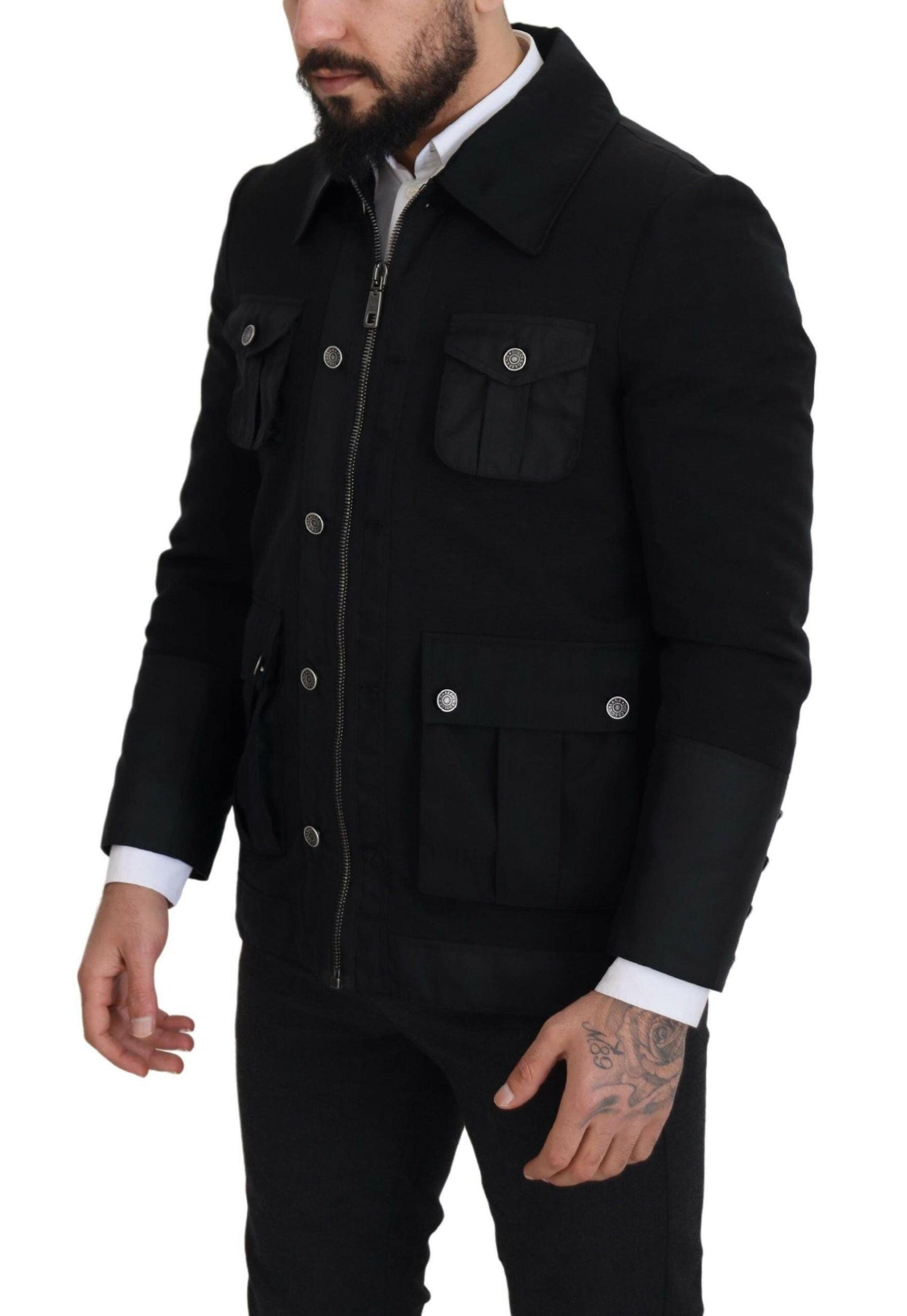 Dolce & Gabbana Black Wool Collared Full Zip Jacket