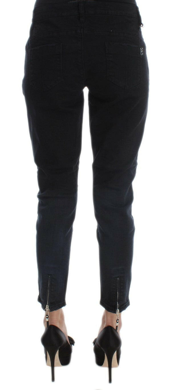Costume National Black Cotton Slim Fit Cropped Jeans
