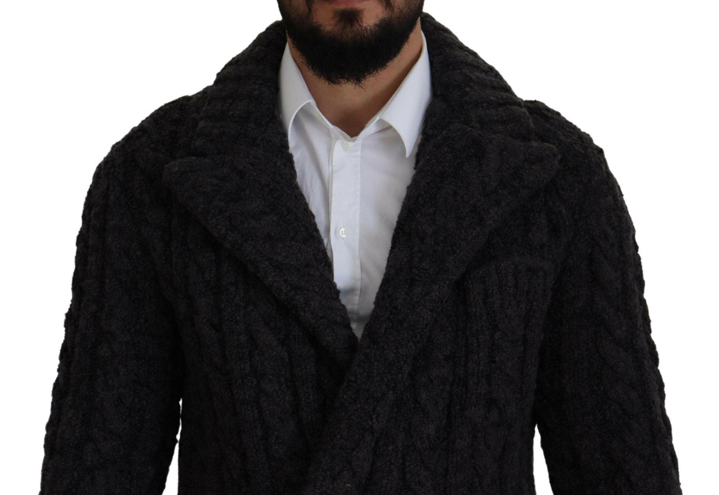 Dolce & Gabbana Black Wool Knit Double Breasted Coat Jacket