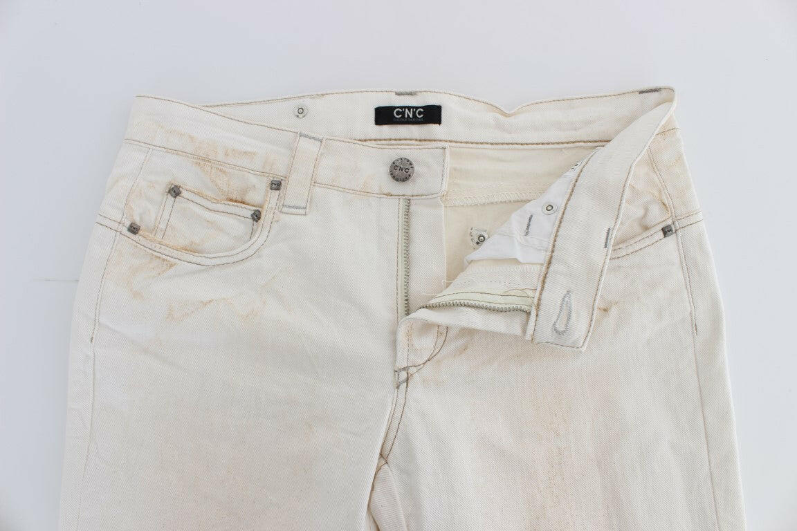 Costume National White Cotton Slim Fit Bootcut Jeans