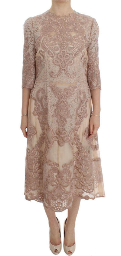 Robe droite élégante en dentelle rose brodée Dolce &amp; Gabbana