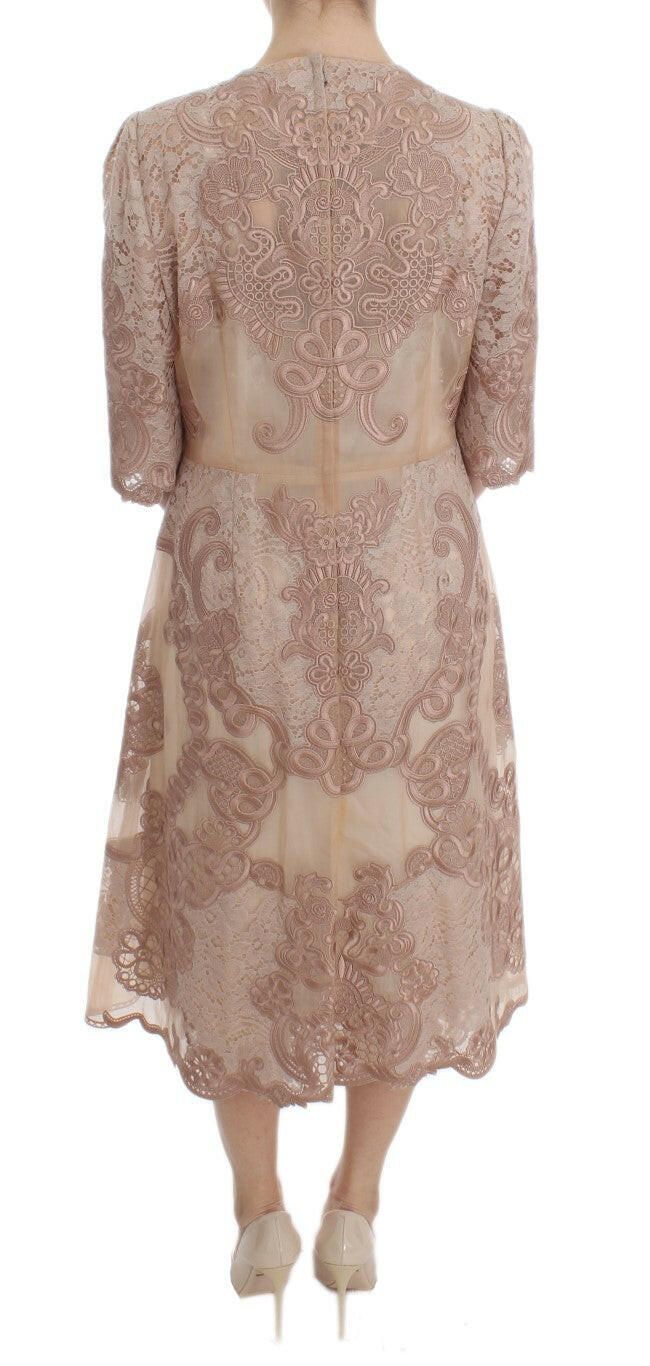 Dolce & Gabbana Pink Silk Lace Ricamo Shift Gown Dress