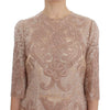 Dolce & Gabbana Pink Silk Lace Ricamo Shift Gown Dress