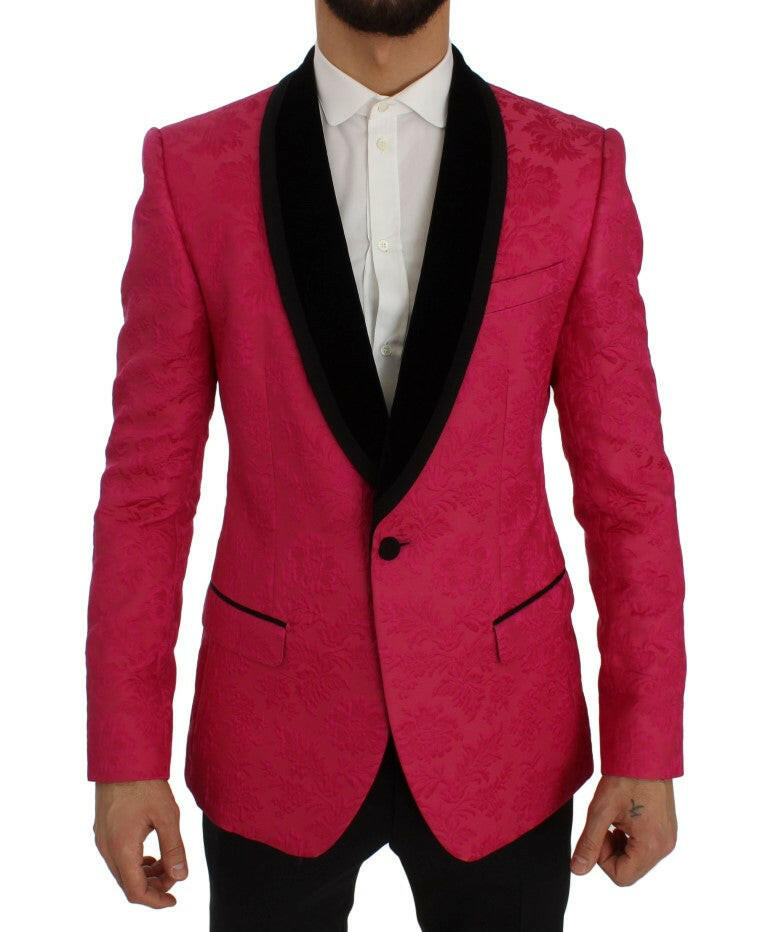 Dolce & Gabbana Pink Floral Brocade Slim Blazer Jacket