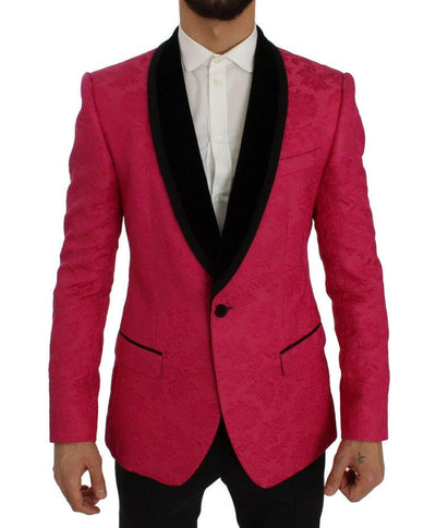 Dolce & Gabbana Pink Floral Brocade Slim Blazer Jacket