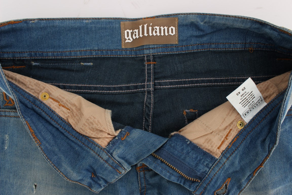 John Galliano Slim Fit Jeans aus Baumwollmischung in blauer Waschung