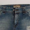 John Galliano Blue Wash Cotton Boyfriend Fit Cropped Jeans