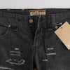 John Galliano Gray Wash Cotton Torn Straight Fit Jeans