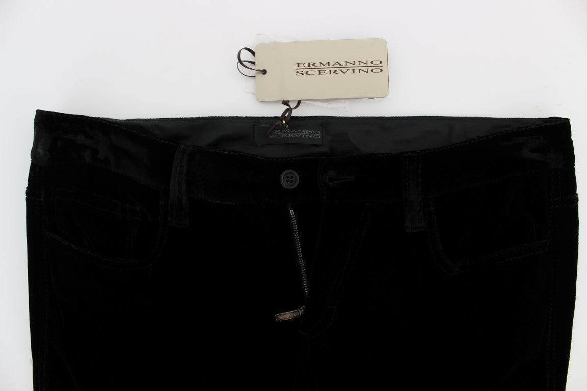 Ermanno Scervino Black Viscose Blend Velvet Slim Fit Pants