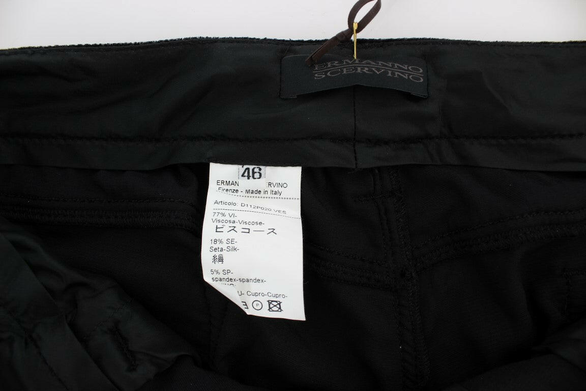 Ermanno Scervino Black Viscose Blend Velvet Slim Fit Pants