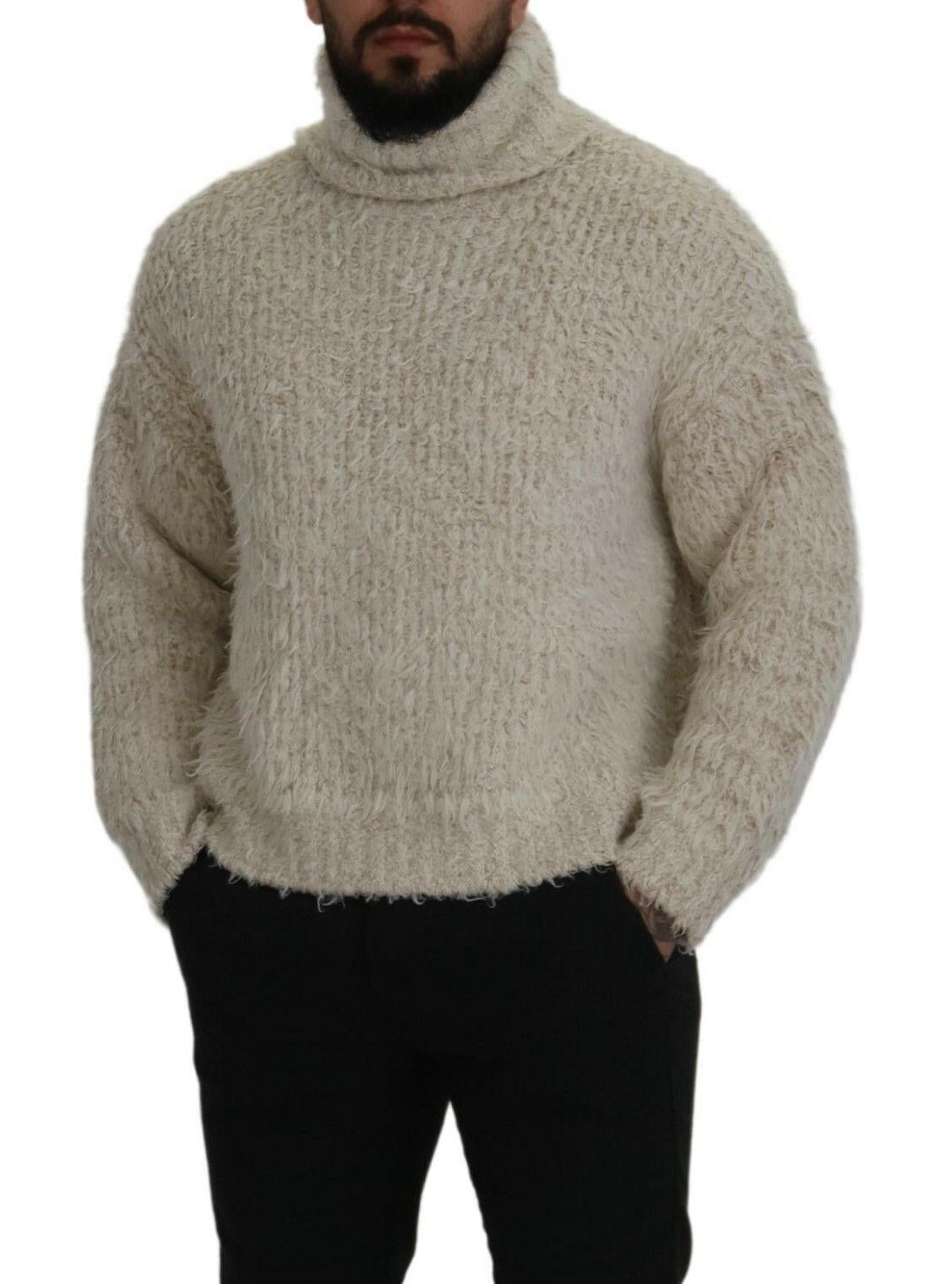 Dolce &amp; Gabbana Cremefarbener Rollkragenpullover aus Wollstrick