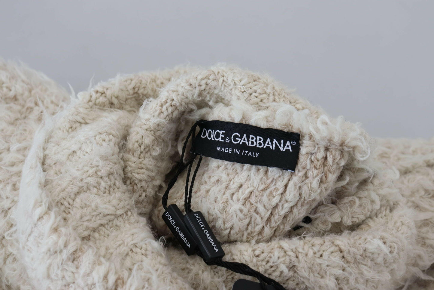 Dolce &amp; Gabbana Cremefarbener Rollkragenpullover aus Wollstrick