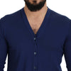 Dolce &amp; Gabbana Blauer Cardigan aus Wolle mit V-Ausschnitt und Knopfleiste