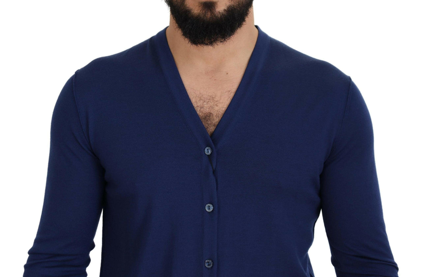 Dolce &amp; Gabbana Blauer Cardigan aus Wolle mit V-Ausschnitt und Knopfleiste