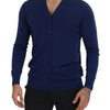 Dolce &amp; Gabbana Blauer Cardigan aus Wolle mit V-Ausschnitt und Knopfleiste
