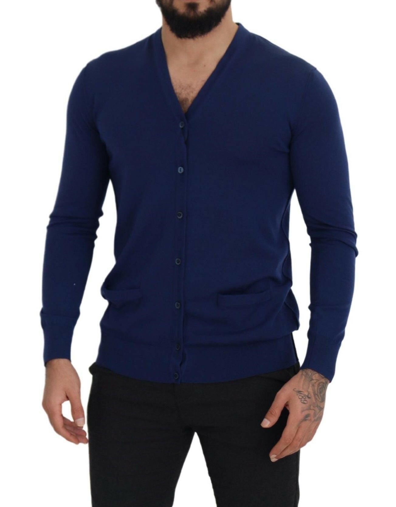Dolce &amp; Gabbana Blauer Cardigan aus Wolle mit V-Ausschnitt und Knopfleiste