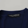 Dolce &amp; Gabbana Blauer Cardigan aus Wolle mit V-Ausschnitt und Knopfleiste