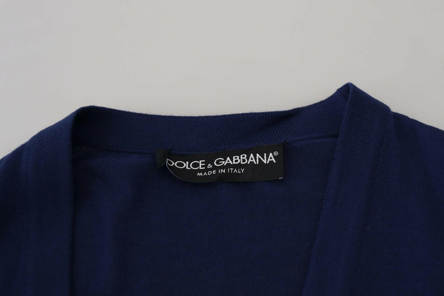 Dolce &amp; Gabbana Blauer Cardigan aus Wolle mit V-Ausschnitt und Knopfleiste