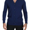 Dolce &amp; Gabbana Blauer Cardigan aus Wolle mit V-Ausschnitt und Knopfleiste