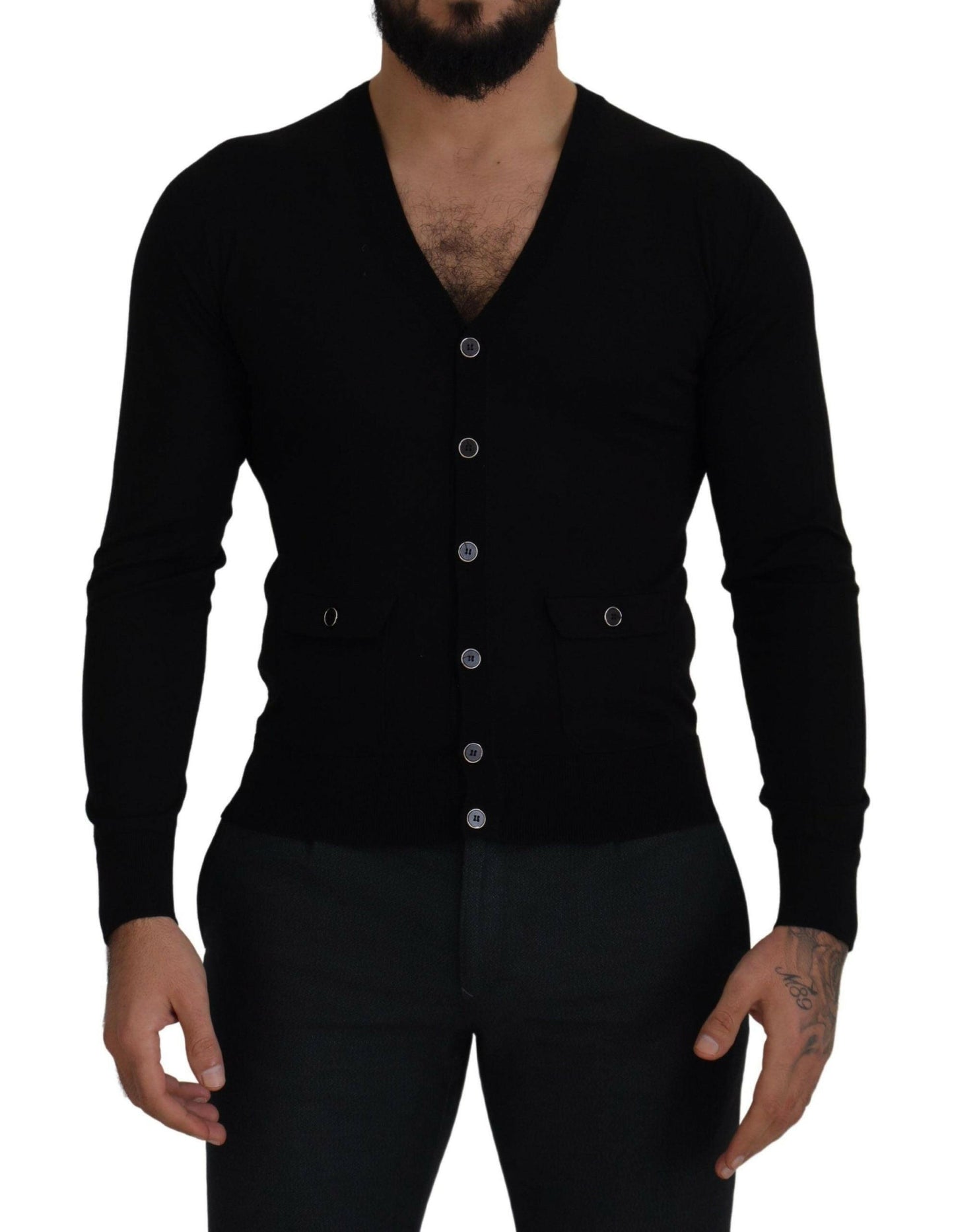Dolce &amp; Gabbana Élégant cardigan boutonné en laine noir