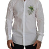 Dolce & Gabbana White Cotton Peacock Feather Formal GOLD Shirt
