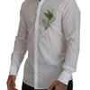 Dolce & Gabbana White Cotton Peacock Feather Formal GOLD Shirt