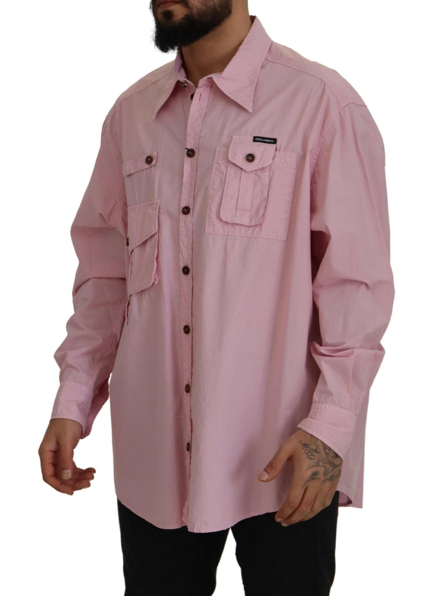 Dolce &amp; Gabbana – Lässiges, langärmliges Button-Down-Hemd in Rosa