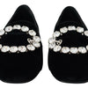 Dolce & Gabbana Black Velvet Crystals Loafers Flats Shoes