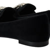 Dolce & Gabbana Black Velvet Crystals Loafers Flats Shoes