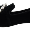 Dolce & Gabbana Black Velvet Crystals Loafers Flats Shoes