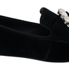 Dolce & Gabbana Black Velvet Crystals Loafers Flats Shoes