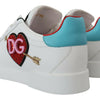 Dolce & Gabbana White Leather Sneaker Portofino Logo Heart Shoes