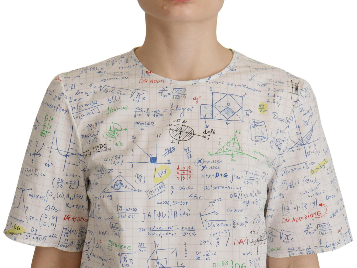 Dolce &amp; Gabbana – Kurzärmliges Oberteil aus weißer Baumwolle mit Algebra-Print