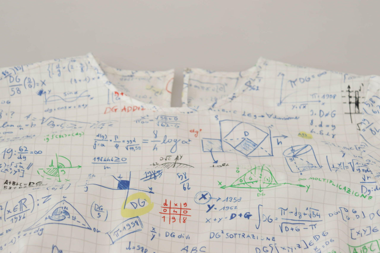Dolce &amp; Gabbana – Kurzärmliges Oberteil aus weißer Baumwolle mit Algebra-Print