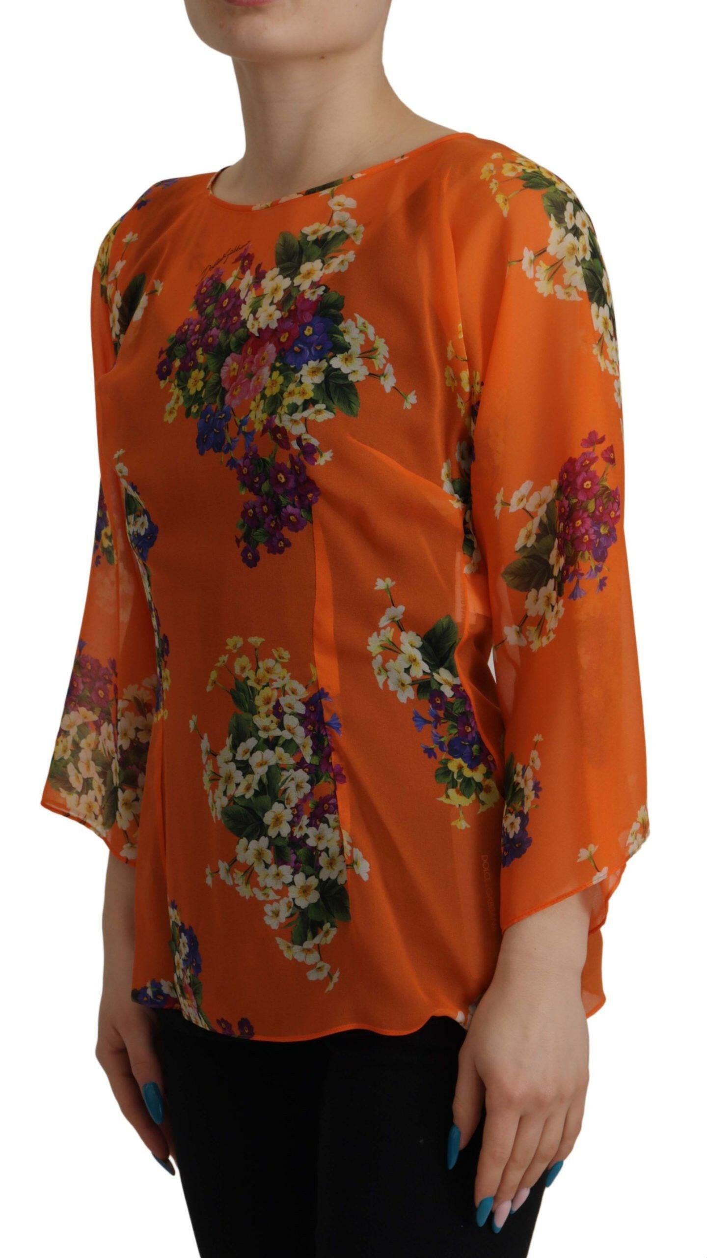Dolce &amp; Gabbana – Orangefarbene Bluse mit Blumenmuster und langen Ärmeln