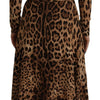 Dolce &amp; Gabbana – Braunes A-Linien-Wickel-Maxikleid aus Viskose mit Leopardenmuster
