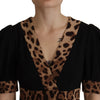 Dolce &amp; Gabbana – Schwarzes, knielanges A-Linien-Kleid mit Leopardenmuster