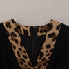 Dolce &amp; Gabbana – Schwarzes, knielanges A-Linien-Kleid mit Leopardenmuster