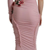 Dolce &amp; Gabbana – One-Shoulder-Kleid mit rosa Blumenverzierung