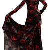Dolce & Gabbana Black Floral Roses A-Line Sheath Gown Dress