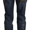 Dolce & Gabbana Blue Denim Baroque Heart Logo Patch Pants Jeans