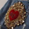 Dolce & Gabbana Blue Denim Baroque Heart Logo Patch Pants Jeans