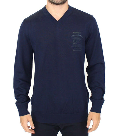 Ermanno Scervino Blauer Pullover aus Wollmischung mit V-Ausschnitt