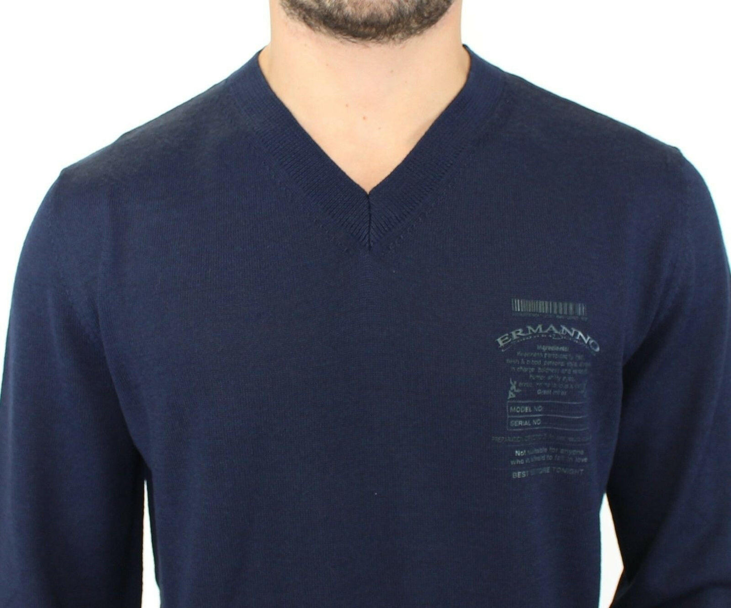 Ermanno Scervino Blauer Pullover aus Wollmischung mit V-Ausschnitt