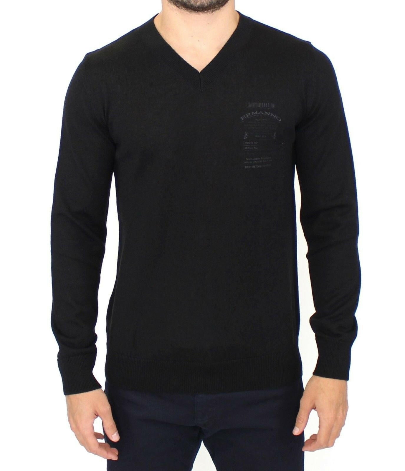 Pull élégant en laine mélangée noire à col en V Ermanno Scervino