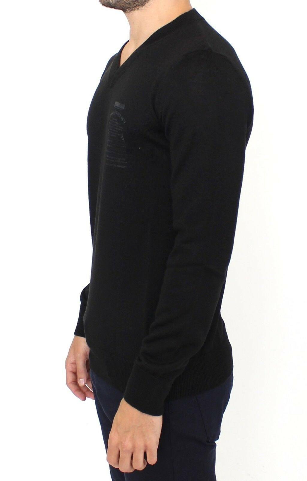 Pull élégant en laine mélangée noire à col en V Ermanno Scervino