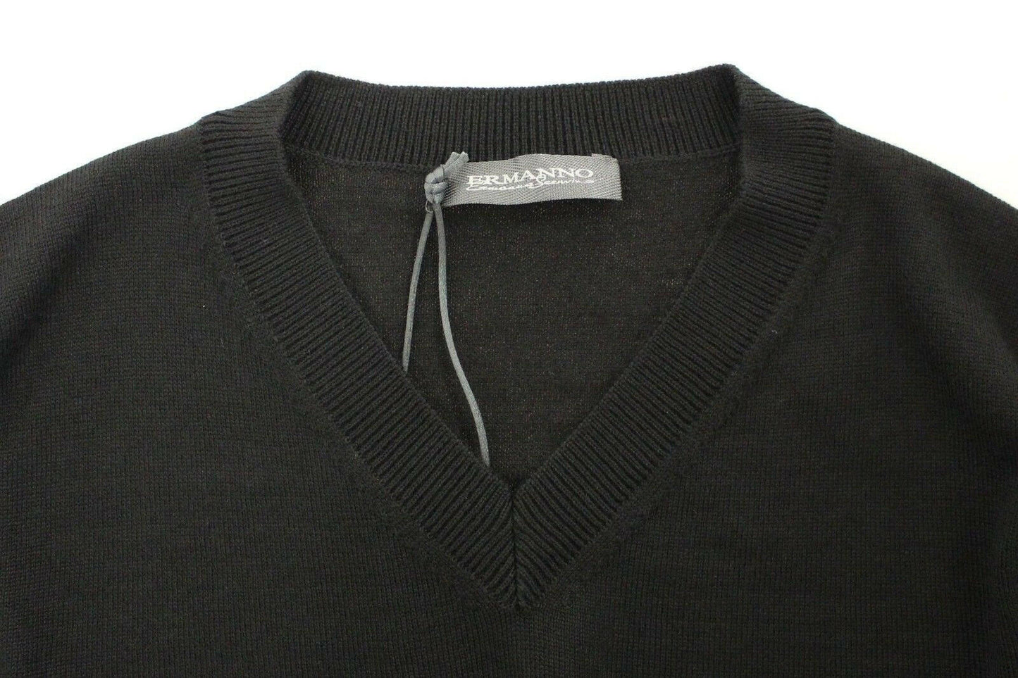 Pull élégant en laine mélangée noire à col en V Ermanno Scervino