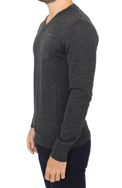 Ermanno Scervino Gray Wool Blend V-neck Pullover Sweater