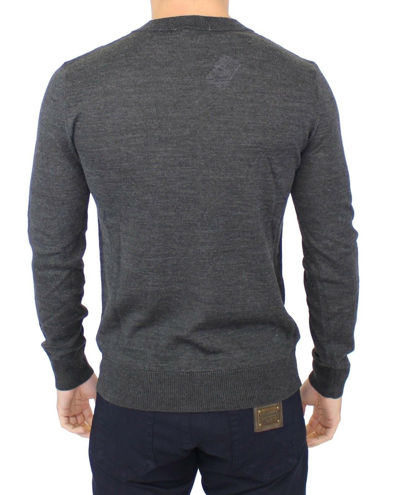 Ermanno Scervino Gray Wool Blend V-neck Pullover Sweater